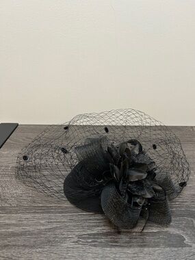 Black Floral Veil Fascinator Hat - Women Accessories